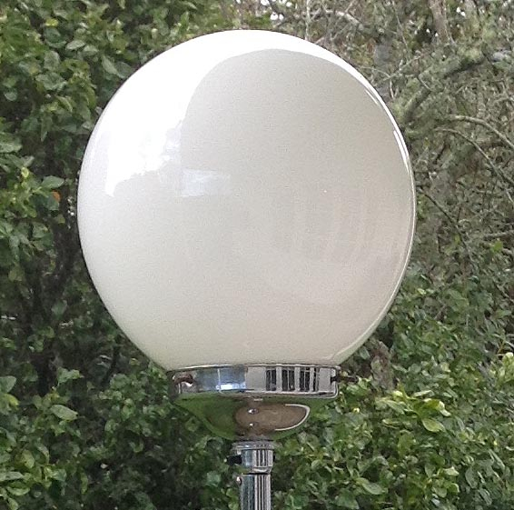 large vintage art deco chromed standard lamp with large white glass globe